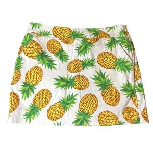 Loudmouth Ladies Pineapple Print Golf Skirt White Yellow Green Size 10 Mini